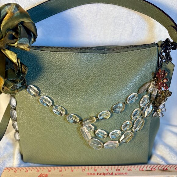 Coach Shay Shoulder Bag in Army Green Soft Leather with Chain, Charm and Scarf - Picture 9 of 12